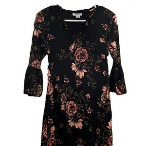 long sleeve black floral dress with string ties